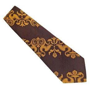Vintage 70s Brown/Goldenrod Novelty Floral Bird Tie Men Unisex O/S